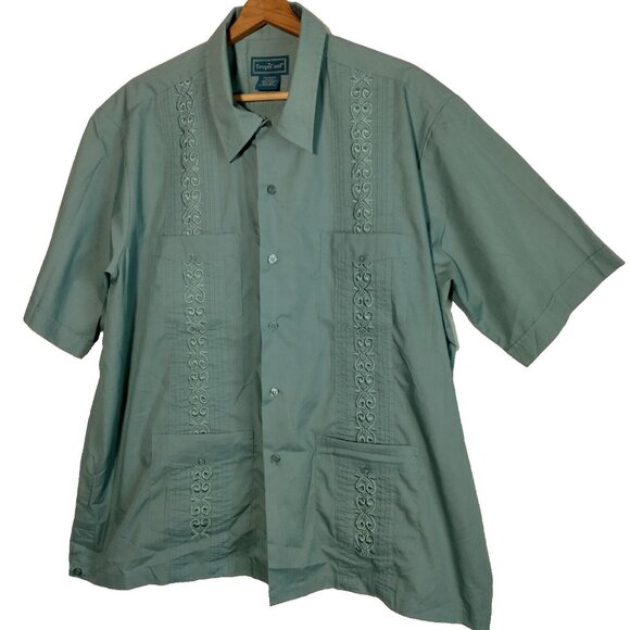 TropiCool Shirt Men XLG-RG Sage Green Embroidered Wedding Button Up Ethnic - Picture 1 of 8